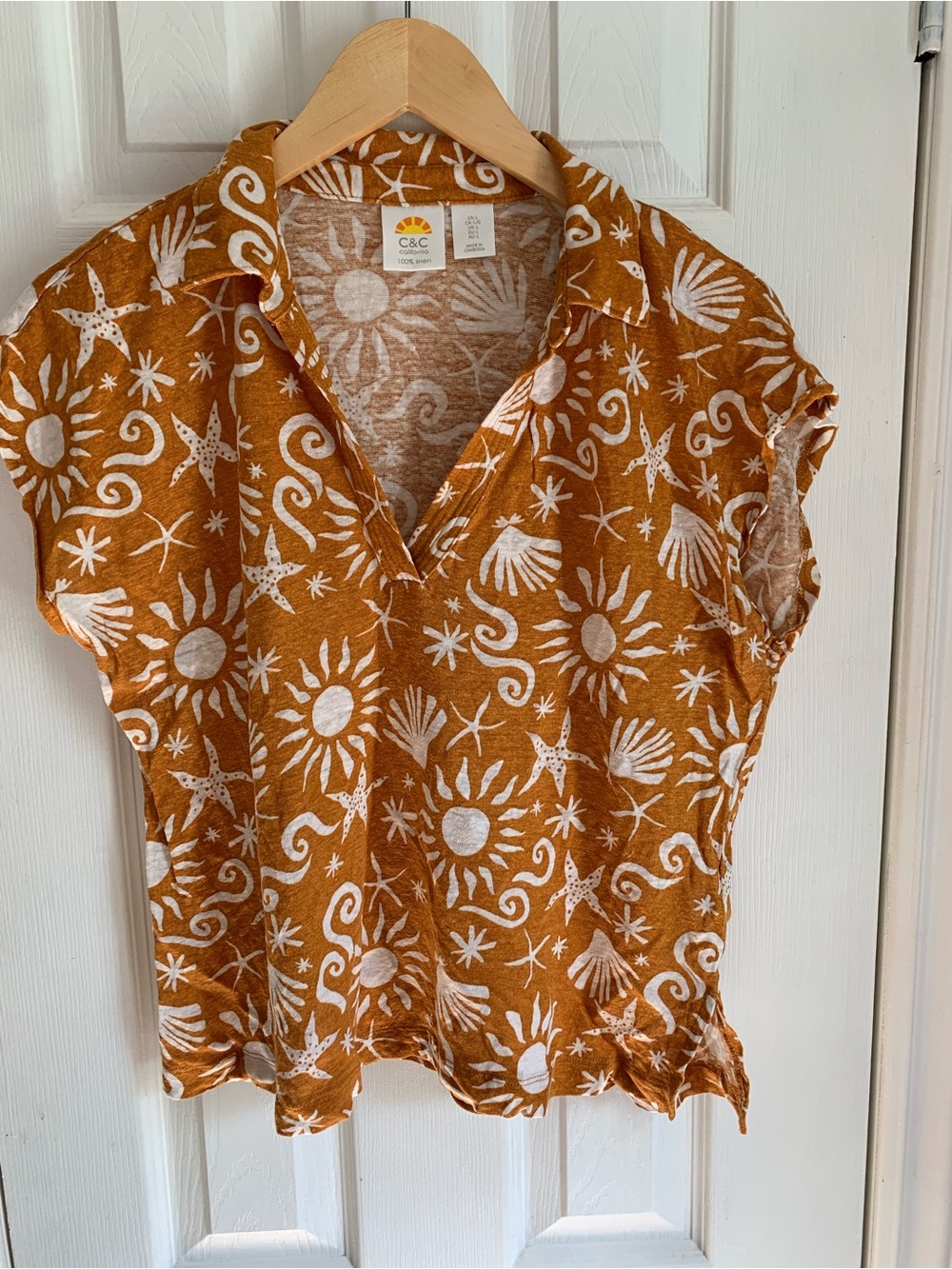 C&C California Women's Sun & Shell print linen top spring summer